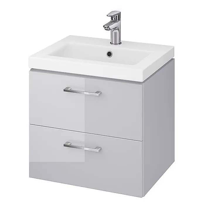 Bad Land Badmöbel-Set LARA COMO Badmöbel-Set 50 cm Grau, Unterschrank mit Keramikbecken - Gesamtbreite Badmöbel: 49,4 cm, Grau, Glänzend - Hellgrauer Hochglanz-Badunterschrank mit weißem Keramikwaschbecken, Chromarmatur und zwei Schubladen mit Chromgriffen.