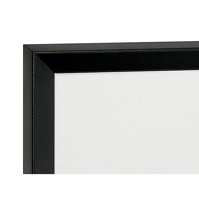 Nielsen Alurahmen Pixel - 30 x 30 cm, Schwarz - Nahaufnahme eines eleganten schwarzen Bilderrahmens mit einer weißen Leinwand, ideal für Kunstdrucke und Fotos, die Ihre Wand verschönern.
