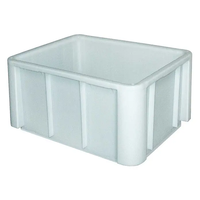 BRB Eurobox - L x B x H: 80 x 60 x 42 cm, Kunststoff, weiß - Weißer rechteckiger Kunststoff-Lagerbehälter mit gerippten Seiten.