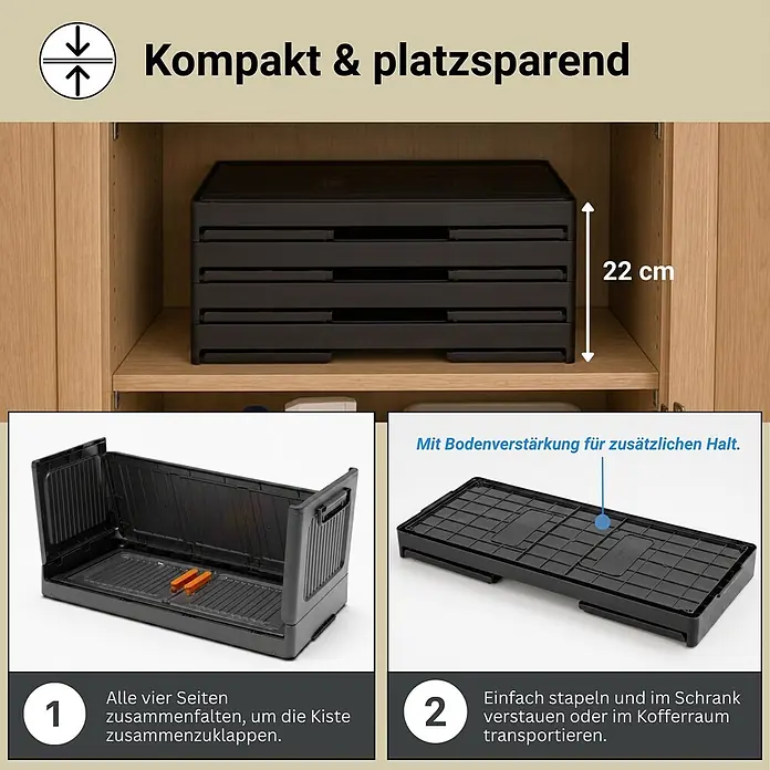 Berlinlodge Aufbewahrungsbox Aufbewahrungsboxen EasyCube stapelbar 4 Ebenen und Rollen 28L Schwarz - L x B x H: 28 x 48 x 25,5 cm, Kunststoff, Schwarz