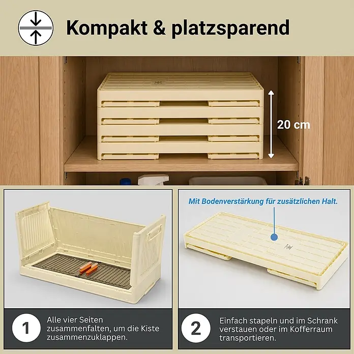 Berlinlodge Aufbewahrungsbox Aufbewahrungsboxen EasyCube stapelbar 4 Ebenen und Rollen 19L Weiß - Kunststoff, Weiß - Cremefarbene, stapelbare, faltbare Kunststoff-Aufbewahrungsboxen mit verstärktem Boden für kompakte Lagerung und Transport.