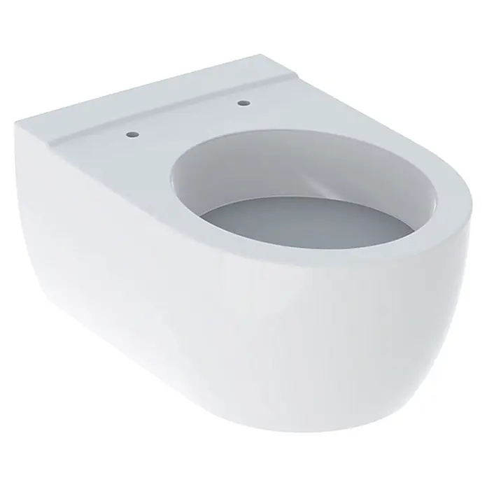Geberit iCon Wand-WC - Mit Spülrand, Mit schmutzabweisender Glasur, Spülform: Tief, WC Abgang: Waagerecht, Weiß - Weißes, wandhängendes Keramik-WC mit grauem Innenbereich.