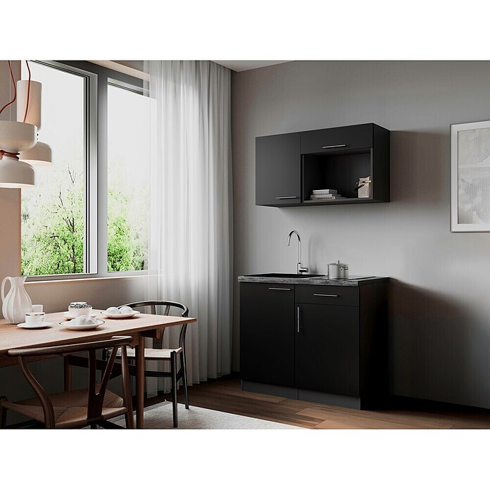 Respekta Oliver Miniküche (Breite: 100 cm, Schwarz, Kochfeld) | BAUHAUS