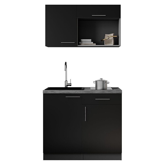 Respekta Oliver Miniküche (Breite: 100 cm, Schwarz, Kochfeld) | BAUHAUS