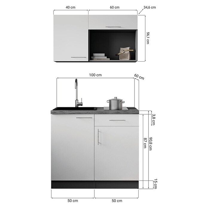 Respekta Oliver Miniküche (Breite: 100 cm, Schwarz, Kochfeld | Mikrowelle) | BAUHAUS