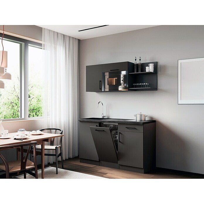 Respekta Oliver Miniküche (Breite: 145 cm, Grau, Kochfeld | Geschirrspüler | Mikrowelle) | BAUHAUS