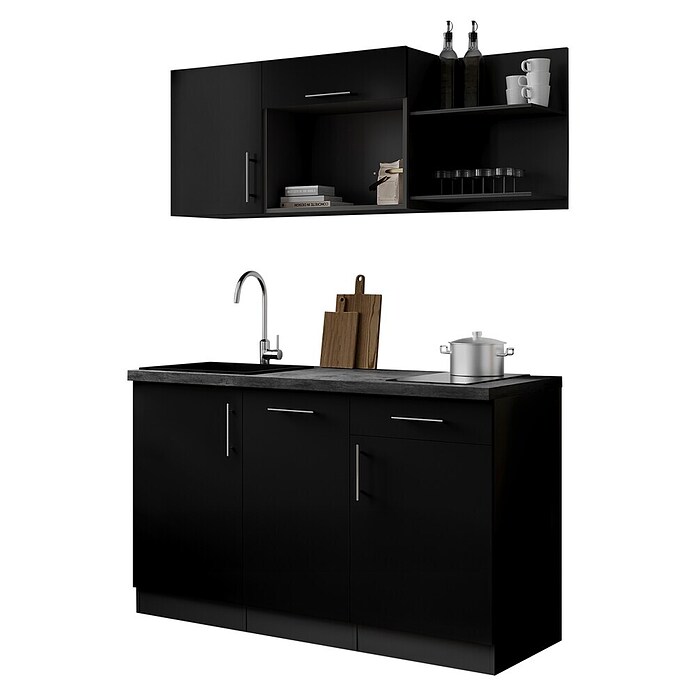 Respekta Oliver Miniküche (Breite: 145 cm, Schwarz, Kochfeld | Geschirrspüler) | BAUHAUS