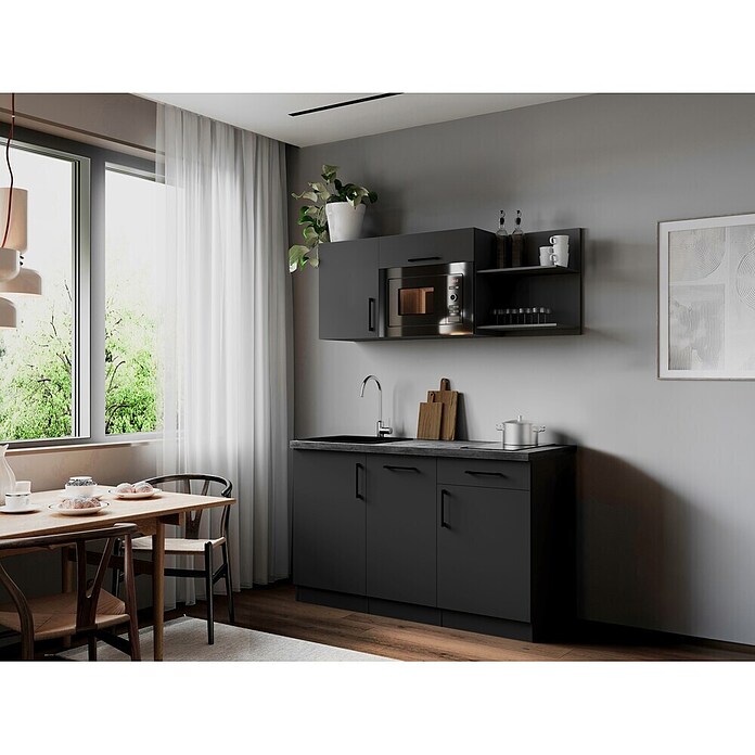 Respekta Oliver Miniküche (Breite: 145 cm, Grau, Kochfeld | Geschirrspüler | Mikrowelle) | BAUHAUS