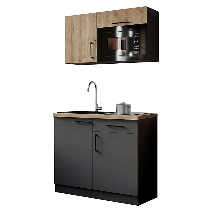 Respekta Oliver Miniküche (Breite: 100 cm, Grau/Holz, Kochfeld | Mikrowelle) | BAUHAUS