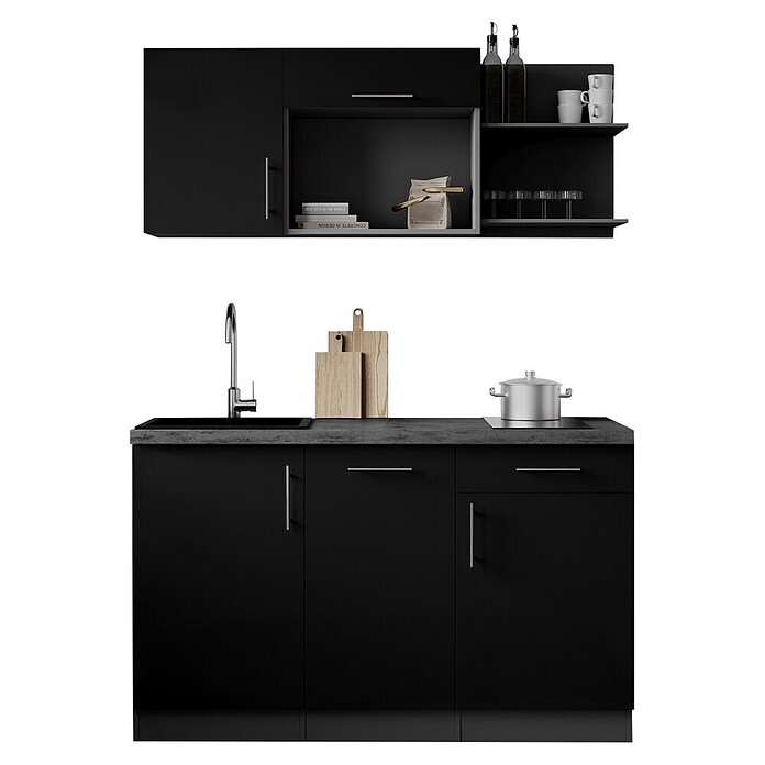 Respekta Oliver Miniküche (Breite: 145 cm, Schwarz, Kochfeld | Geschirrspüler) | BAUHAUS