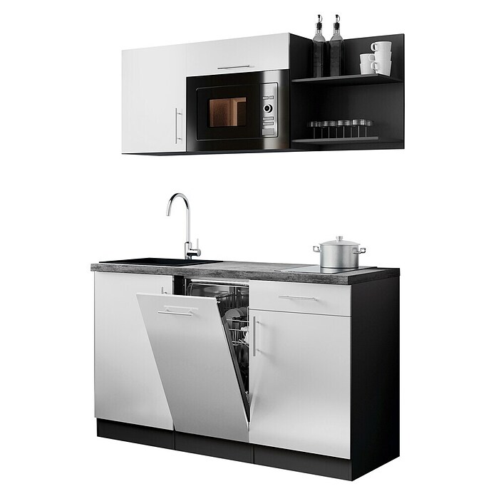 Respekta Oliver Miniküche (Breite: 145 cm, Weiß, Kochfeld | Geschirrspüler | Mikrowelle) | BAUHAUS