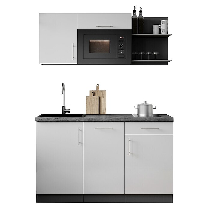 Respekta Oliver Miniküche (Breite: 145 cm, Weiß, Kochfeld | Geschirrspüler | Mikrowelle) | BAUHAUS
