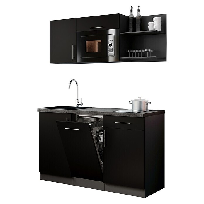 Respekta Oliver Miniküche (Breite: 145 cm, Schwarz, Kochfeld | Geschirrspüler | Mikrowelle) | BAUHAUS