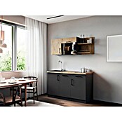Respekta Oliver Miniküche (Breite: 145 cm, Grau/Holz, Kochfeld | Geschirrspüler | Mikrowelle) | BAUHAUS
