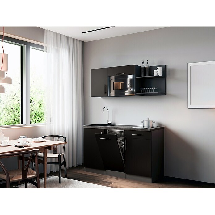 Respekta Oliver Miniküche (Breite: 145 cm, Schwarz, Kochfeld | Geschirrspüler | Mikrowelle) | BAUHAUS
