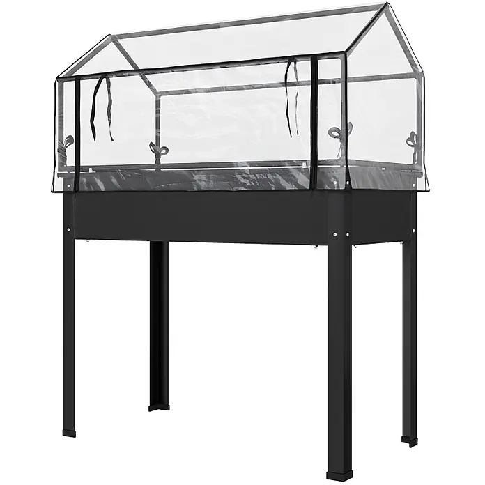 SONNENH Hochbeet mit Gewächshaushaube - 100 x 48 x 124 cm, Metall, schwarz - Schwarzes Hochbeet aus Metall mit transparenter Kunststoff-Gewächshausabdeckung.
