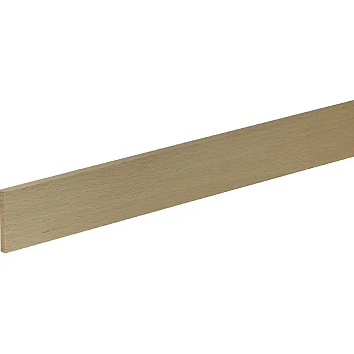 Profiles and more Rechteckleiste - 95 cm x 40 mm x 5 mm, Buche - Ein rechteckiger, heller Holzstab, ideal für Bauprojekte oder als Zierleiste, der sich durch seine natürliche Holzmaserung auszeichnet.