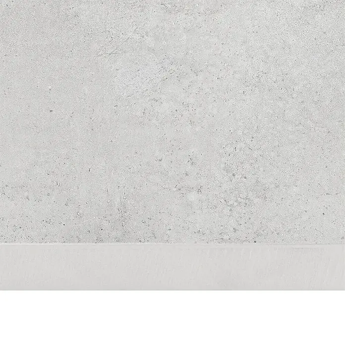 Terrassenfliese Dimension - 59,8 x 59,8 x 2 cm, Grau, Matt - Hellgraue strukturierte Wand mit glatter hellgrauer Sockelplatte.