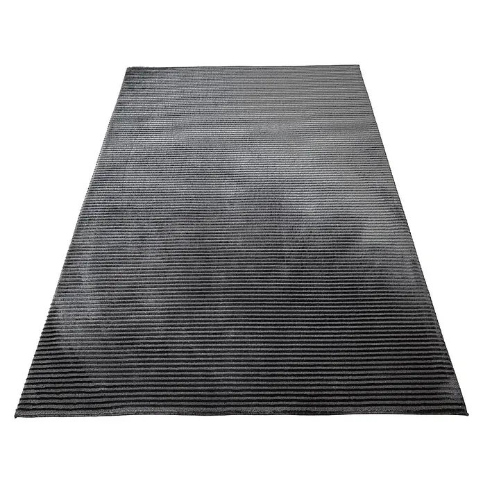 Alfombra de pelo corto Vista - Negro, 110 x 60 cm, 100% poliéster - Alfombra rectangular gris oscuro con rayas texturizadas horizontales.