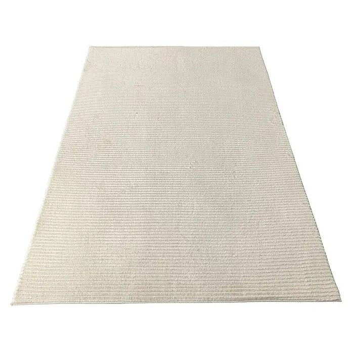 Alfombra de pelo corto Vista - Crema, 110 x 60 cm, 100% poliéster - Alfombra rectangular color crema claro con textura acanalada horizontal.