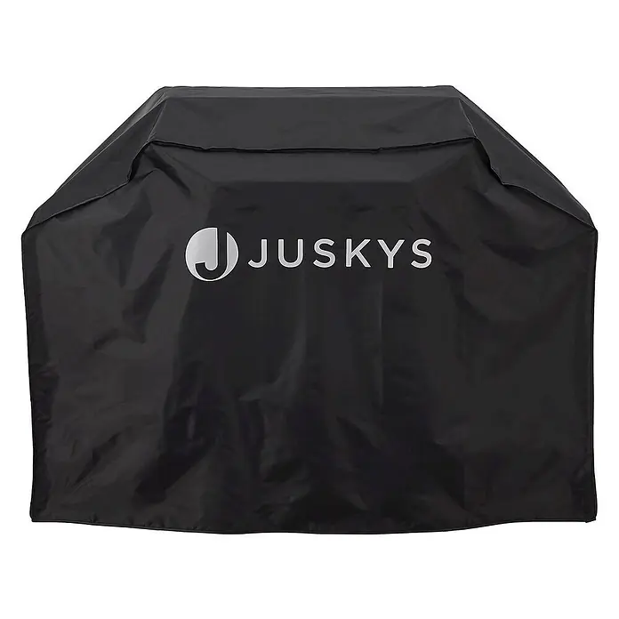 Juskys Gasgrill Louisiana - 8,1 kW, Anzahl Brenner: 3 Stk. - Schwarz Textil-Grillabdeckung mit JUSKYS Logo.