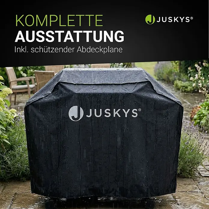 Juskys Gasgrill Tennessee - 21,5 kW, Anzahl Brenner: 6 Stk. - Schwarze Abdeckplane für Grill, regennass, schützt einen Grill im Garten.