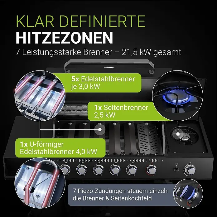 Juskys Gasgrill Tennessee - 21,5 kW, Anzahl Brenner: 6 Stk.