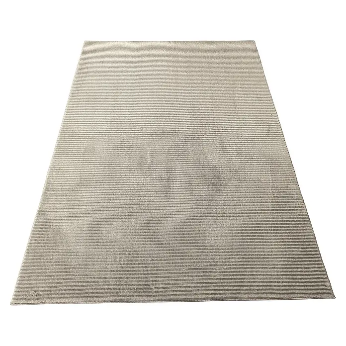 Alfombra de pelo corto Vista - Taupe, 200 x 140 cm, 100% poliéster - Alfombra rectangular beige claro con textura acanalada horizontal.