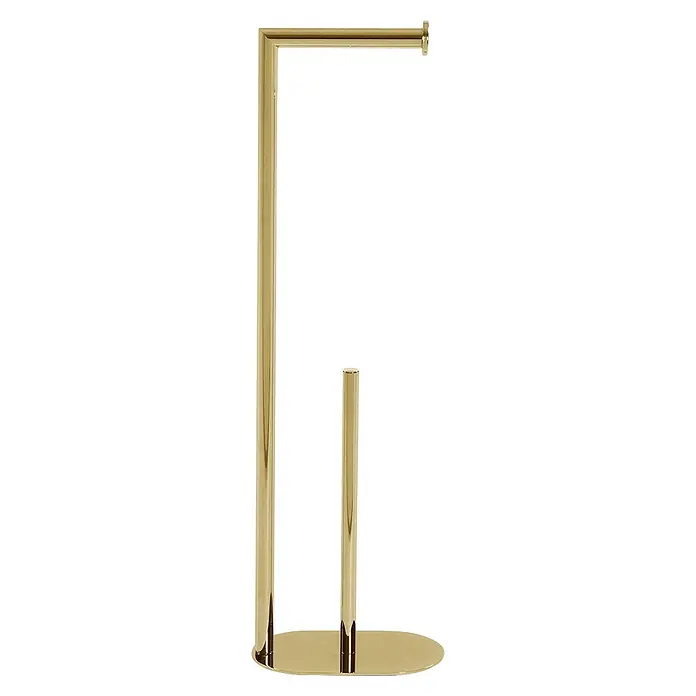 Versa Portarrollos papel higiénico - L x An x Al: 20 x 12 x 665 cm, Metal, Oro - Portarrollos de papel higiénico independiente dorado con dispensador principal y varilla de almacenamiento para rollos extra, sobre base ovalada.