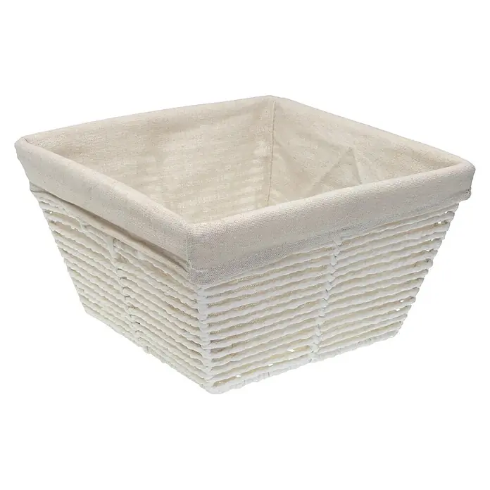 Versa Cesta - L x An x Al: 25 x 25 x 15 cm, Blanco - Cesta de almacenamiento tejida blanca con forro de tela suave.