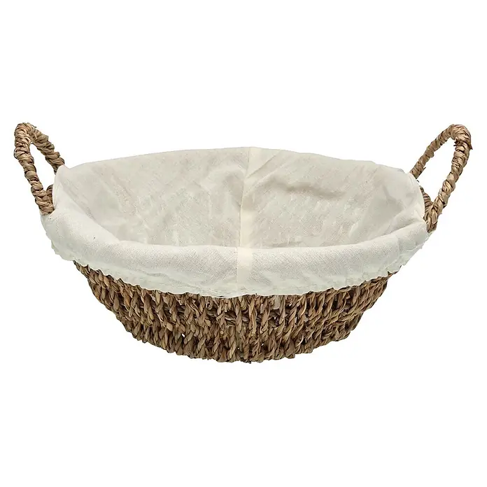 Versa Cesta - Redonda, Blanco - Cesta de fibra natural trenzada con dos asas y forro de tela blanca.
