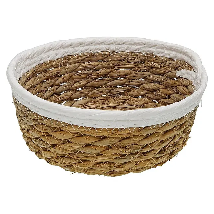 Versa Cesta - Diámetro: 18 cm, Blanco - Cesta redonda trenzada de fibra natural con borde trenzado blanco.