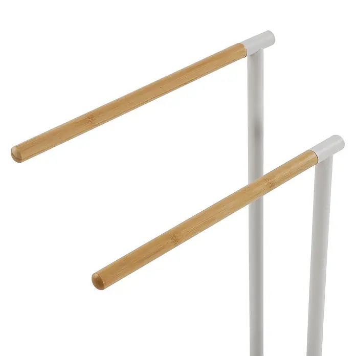 Versa Toallero de barra Bambú - L x An x Al: 385 x 185 x 785 cm, Materiales naturales, Blanco - Toallero de dos niveles con estructura de metal blanco y varillas de bambú natural para secar.