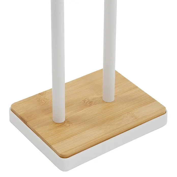 Versa Portarrollos papel higiénico - L x An x Al: 205 x 155 x 67 cm, Blanco - Base blanca y de bambú para un árbol de tazas doble, con dos postes verticales blancos.