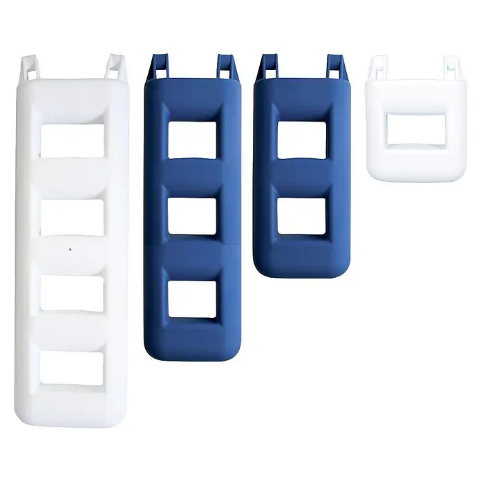 Talamex Treppenfender - 25 x 12 x 55 cm, Anzahl Stufen: 2 Stk., Blau - Modulare weiße und blaue Kunststoff-Abstandshalter mit rechteckigen Aussparungen und oberen Haken.