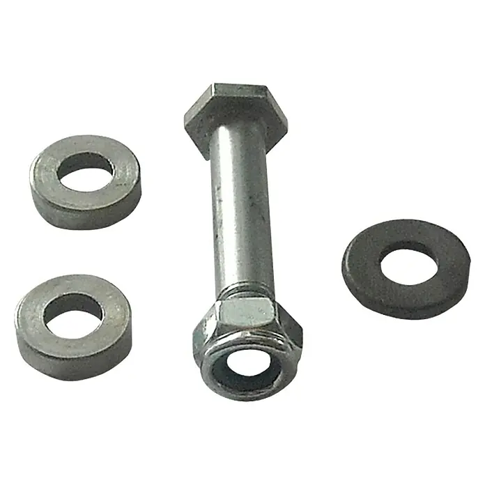 Heka Ersatzrädchen - Geeignet für: Magic Cut, Fliesenschneider - Nahaufnahme einer Schraube mit zwei Unterlegscheiben und einer Sicherungsscheibe, ideal für vielfältige Anwendungen in Handwerk und Industrie.