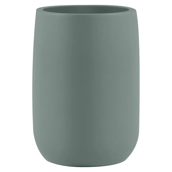 Spirella Portacepillos Zac - Ø x Al: 8 x 10,5 cm, Verde - Vaso o soporte cilíndrico verde grisáceo oscuro mate.