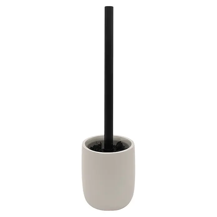 Spirella Escobillero de suelo - Altura: 37,4 cm, Gris - Escobilla de baño moderna con mango y cerdas negras en un soporte cilíndrico gris claro.