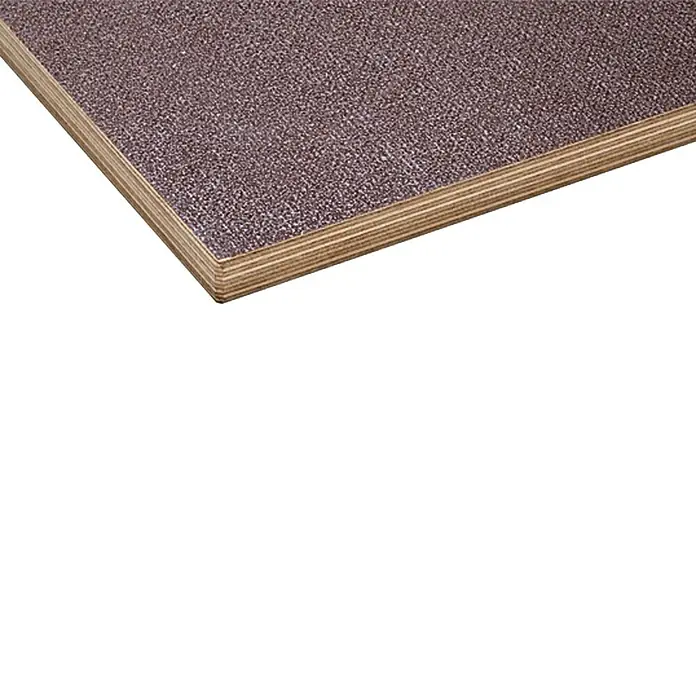 Tablero contrachapado fenólico - Abedul, 2.500 x 1.250 x 15 mm - Primer plano de un tablero contrachapado revestido, destacando la veta de la madera y su superficie texturizada oscura y robusta.