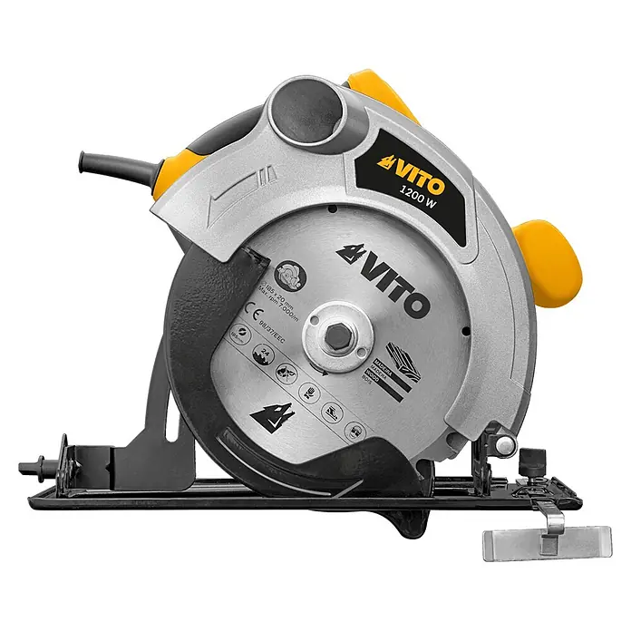 Vito Sierra circular de mano VISC12185A - 1.200 W, Diámetro hoja de sierra: 185 mm - Sierra circular VITO 1200W gris plata y amarilla para madera, con hoja de 185mm y mango amarillo.