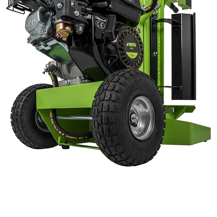 Vito Juego de máquinas VIRLG12M + VIMS37 - 2 pzs., Cortatroncos + motosierra - Motor verde de astilladora de leña con ruedas neumáticas robustas para exteriores.