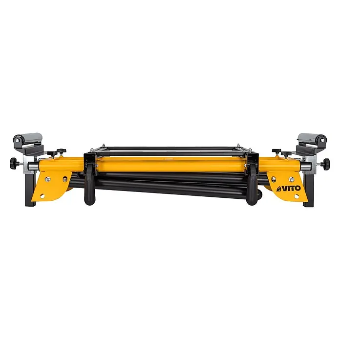 Vito Mesa para sierra VIBSE150 - Carga soportada: 150 kg - Soporte de rodillos ajustable amarillo y negro con patas plegables.