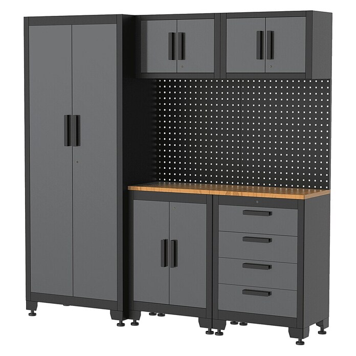 Vito Armario multiusos metálico Combo (L x An x Al: 47,2 x 192,5 x 195 cm, Gris/Negro, Número de cajones: 4 ud., Número de puertas: 8 ud.) | BAUHAUS