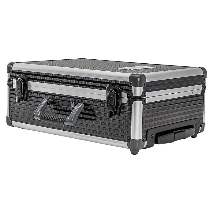 Vito Maletín de herramientas VIMTF137 - L x An x Al: 360 x 500 x 200 mm, 137 pzs. - Maleta de transporte robusta de aluminio negro y plata con paneles texturizados, cierres duraderos, asa ergonómica y ruedas integradas.