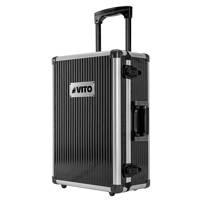 Vito Maletín de herramientas VIMTF137 - L x An x Al: 360 x 500 x 200 mm, 137 pzs. - Maleta trolley rígida negra y plateada con textura acanalada, asa extensible y marco de aluminio.