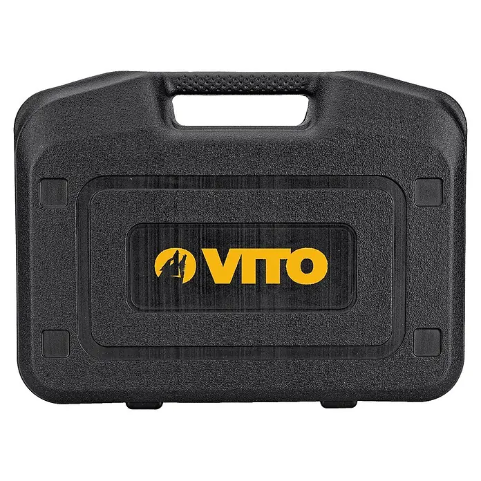 Vito Taladro percutor VIBE1050A - 1.050 W, Número máx. de impactos: 44.800 /min - Estuche de plástico negro con asa y logo amarillo VITTO.