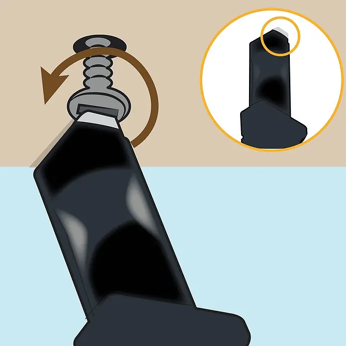 Vito Cúter de seguridad VIX18AA - Anchura de hoja: 18 cm - Un destornillador plano negro atornilla un tornillo plateado en una superficie. Un inserto muestra la punta del destornillador.