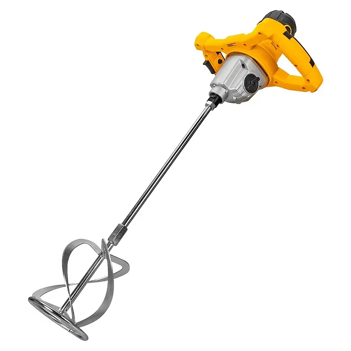Vito Mezclador de pintura y mortero VIMCC1400A - 1.400 W, M 14 - Mezclador eléctrico amarillo y plateado para pintura y cemento, con varilla larga y paleta espiral.