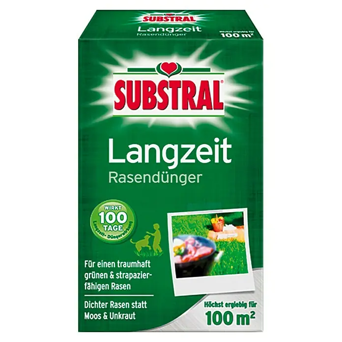 Substral Rasendünger - 2 kg, Max. Anwendungsfläche: 100 m² - Substral Langzeit Rasendünger für einen dichten, grünen Rasen. Wirkt bis zu 100 Tage und ist ergiebig für bis zu 100 m².