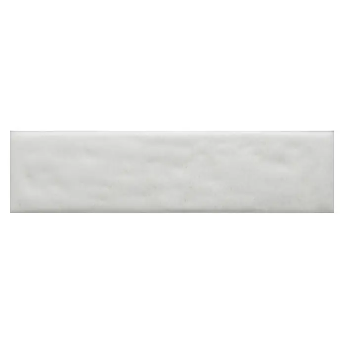 Wandfliese Portofino - 6,5 x 26 cm, White, Glänzend - Hellgraue rechteckige Fliese mit matter, texturierter Oberfläche.
